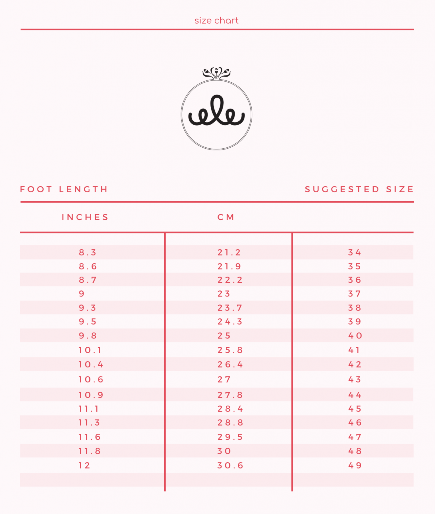 Size guide — Ele Handmade Shoes