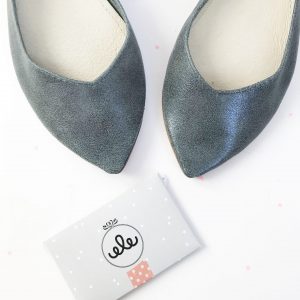 BRIDAL POINTY FLATS in BLUE SPARKLY LEATHER