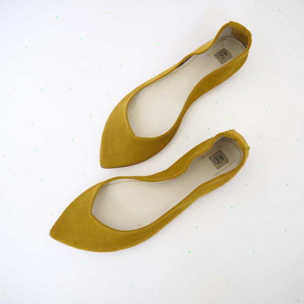 Pointed Toe Ballet Flats Shoes in Soft Yellow Italian Leather