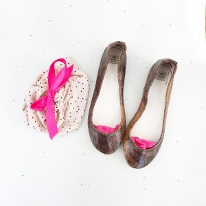 Handmade Brown Snake Exotic Italian Leather Round Ballet Flats