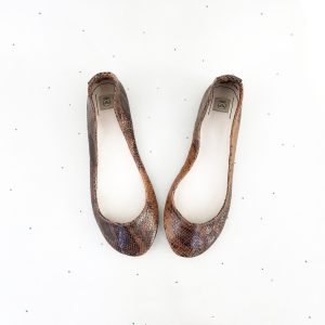 Handmade Brown Snake Exotic Italian Leather Round Ballet Flats
