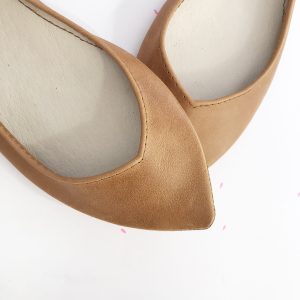 Pointed Toe Ballet Flats in Tan Soft Italian Leather, Low Heel Comfortable Flats
