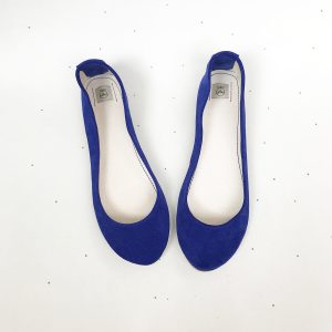 Womens Handmade Ballet Flats Shoes in Royal Blue Soft Italian Leather Suede