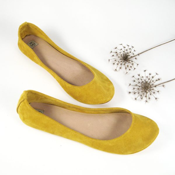Round Ballet Flats In Yellow Soft Leather — Ele Handmade Shoes