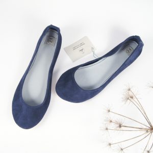 Handmade Ballet Flats Shoes in Navy Blue Italian Soft Leather