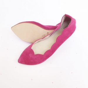 Pointed Toe Scalloped Ballet Flats Shoes in Magenta Soft Italian Suede | Wedding Flats for Bride | Elehandmade Shoes