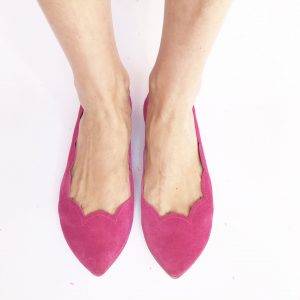 Pointed Toe Scalloped Ballet Flats Shoes in Magenta Soft Italian Suede | Wedding Flats for Bride | Elehandmade Shoes