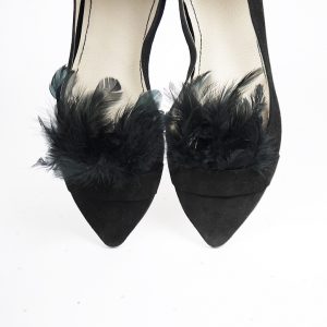 Pointy Chic Black Leather Loafers Shoes with Feathers | Elehandmade Shoes