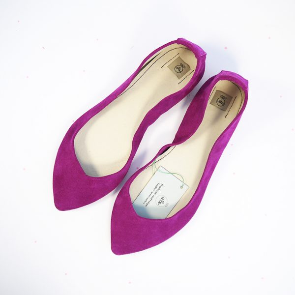 Handmade Pointed Toe Ballet Flats Shoes in Cyclamen Soft Italian Leather, Elehandmade Shoes
