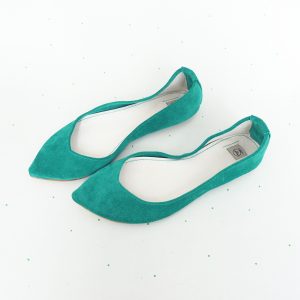 Pointed Toe ballet flats Shoes in Emeral aqua Buttery Soft Italian Suede Leather