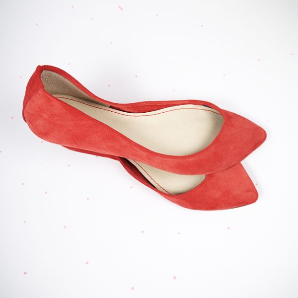 Red pointy leather handmade ballet flats shoes