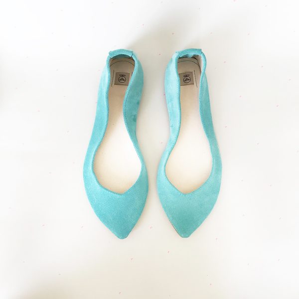 Robin Egg Pointed Toe Ballet Flats Shoes in Italian Soft Leather