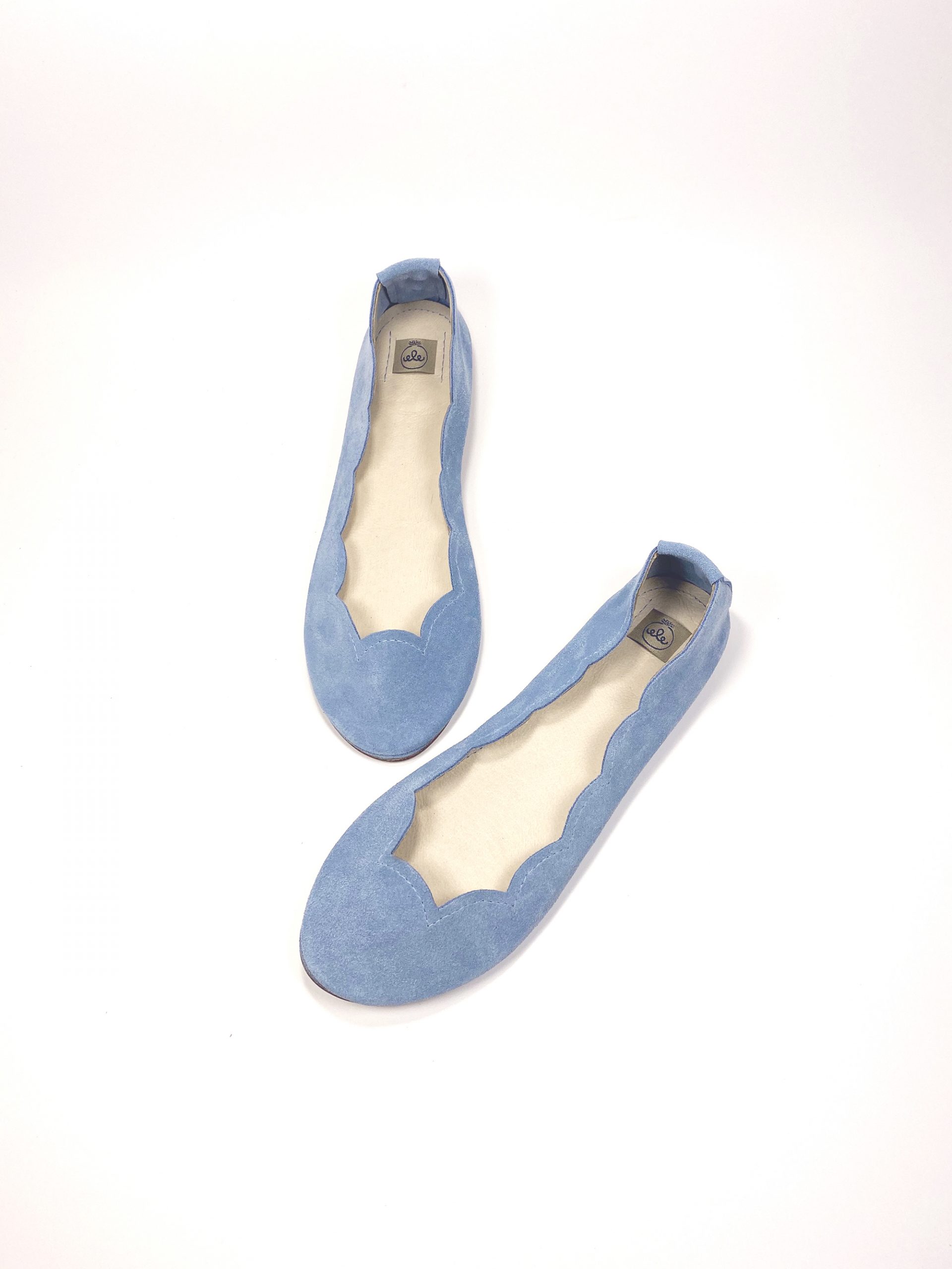 SCALLOPED ROUND FLATS IN SERENITY BLUE SOFT LEATHER — Ele Handmade Shoes