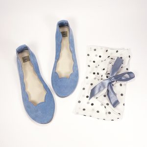 SCALLOPED ROUND FLATS IN SERENITY BLUE SOFT LEATHER