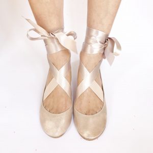 Rose Gold Ballet Flats With Satin Ribbon