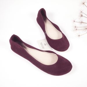 Handmade Ballet Flats Shoes in Nude Burgundy Italian Soft Leather