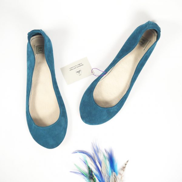 Handmade Ballet Flats Shoes in Teal Italian Soft Leather