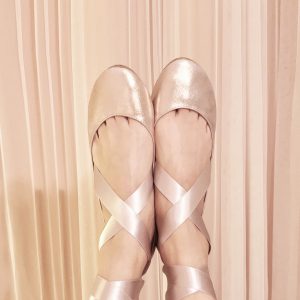Rose Gold Ballet Flats With Satin Ribbon
