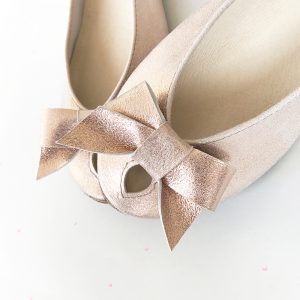 Rose gold Soft Leather Peep Toes handmade shoes with Bow