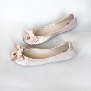 Rose gold Soft Leather Peep Toes handmade shoes with Bow