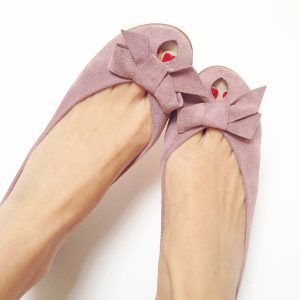 old pink buttery soft italian leather handmade peep toes with bow, flats shoes, ballerinas