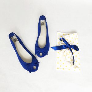 Peep Toes with Bow, Ballet Flats Shoes in Cobalt Royal Blue Soft Italian Leather
