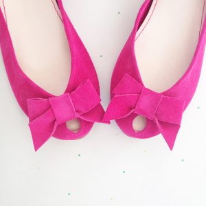 Magenta Italian Soft Leather Peep Toes handmade shoes with Bow
