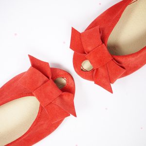 Red Italian Soft Leather Peep Toes handmade shoes with Bow