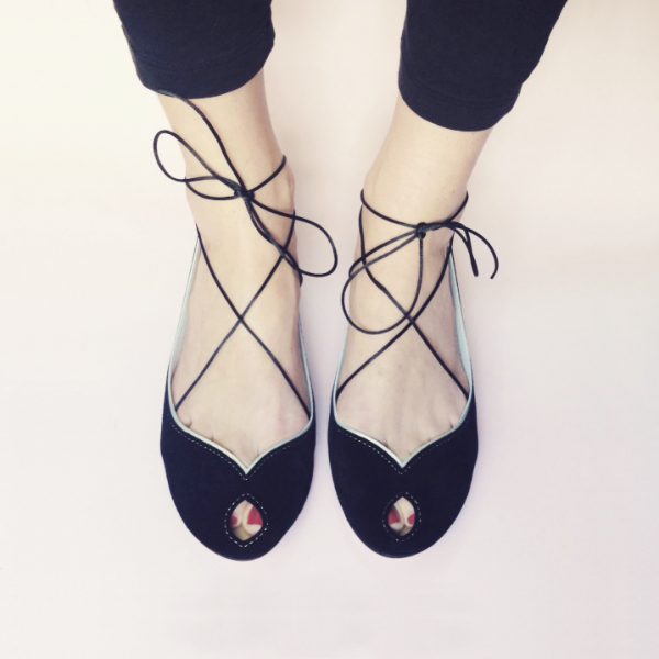 Black Soft Leather Peep Toes handmade shoes