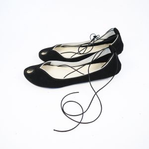 Black Soft Leather Peep Toes handmade shoes