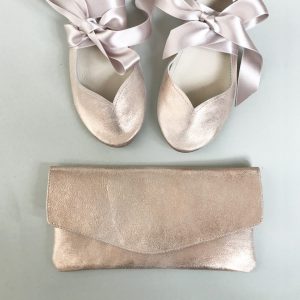 Bridal Purse in Rose Gold Leather | Matching Shoes Handmade Wedding Clutch Bag | Elehandmade Bridal Handbag