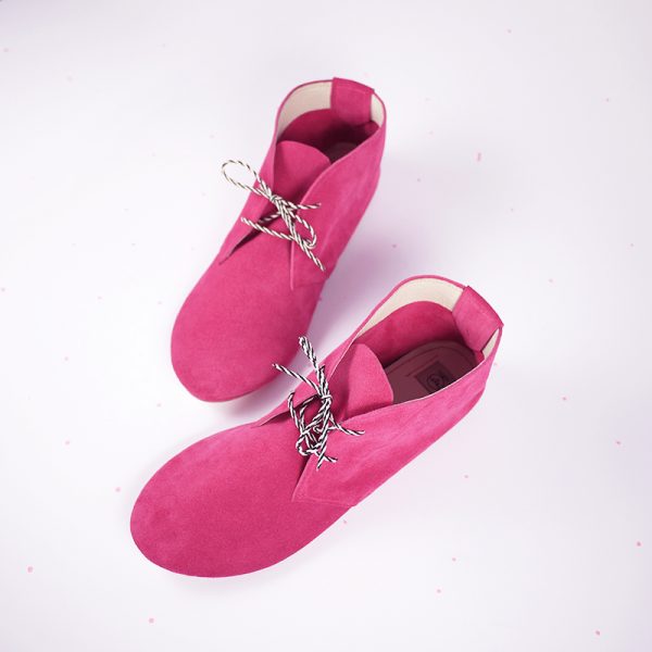 Desert Ankle Boots in Magenta Leather Suede Handmade Laced Shoes
