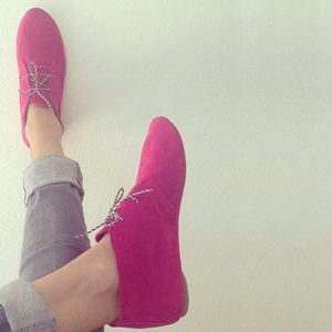 Desert Ankle Boots in Magenta Leather Suede Handmade Laced Shoes