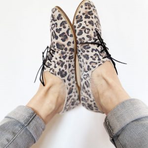 Leopard Print Oxfords in Natural Leather