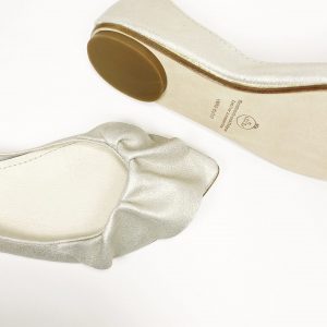 bridal pointy flats in white gold with ruffles