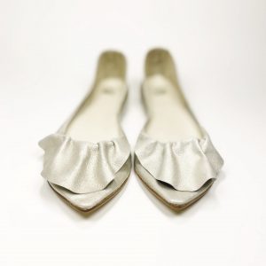 bridal pointy flats in white gold with ruffles