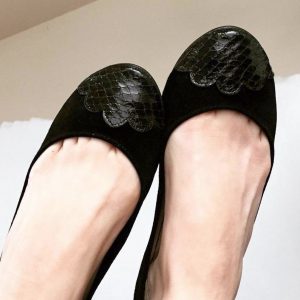 Scalloped Toe Black Hanmdade Ballerinas shoes