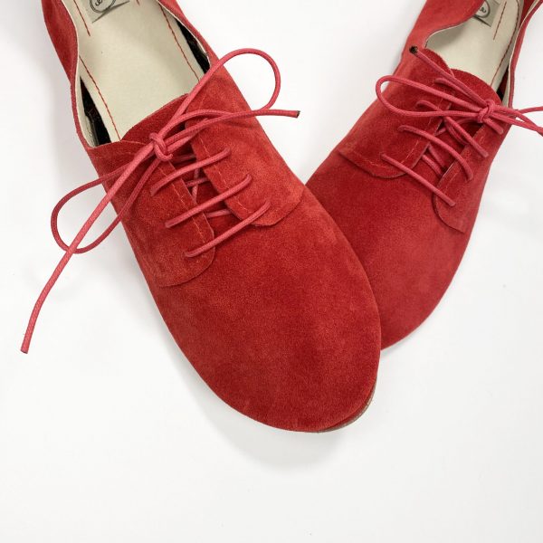 Oxfords Shoes in REDLeather, Handmade Soft Laced up Flats Shoes