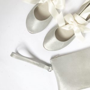 Bridal Purse Clutch in White Gold Soft Italian Leather, Wedding Matching Shoes and Purse
