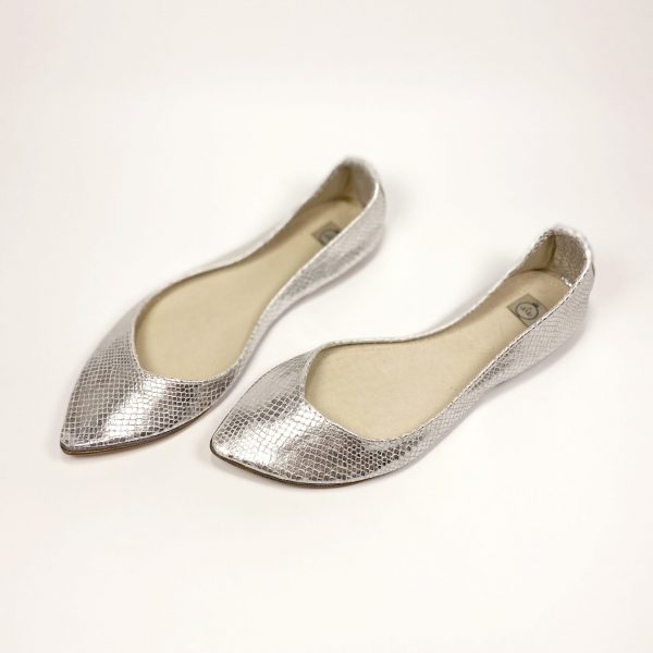 Luxurious Silver Snake Pointy Flats — Ele Handmade Shoes