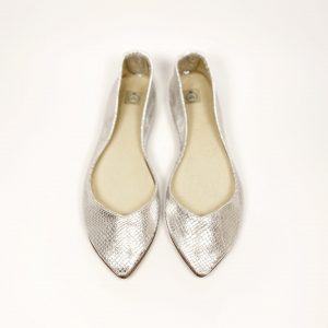 Women Pointy Ballet Shoes in Silver Sanke Print Leather, Elehandmade Shoes