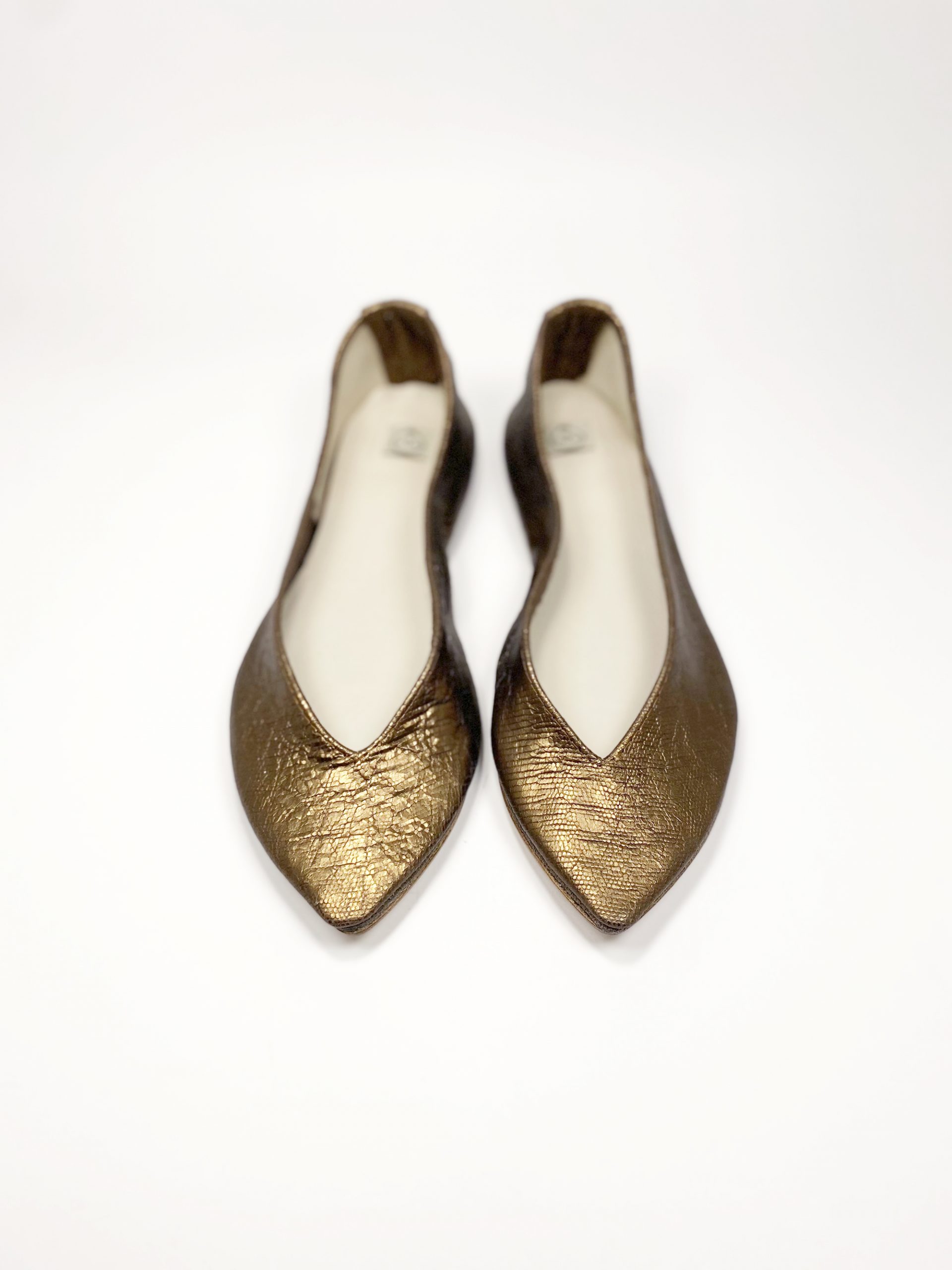 Metallic Bronze Exotic Leather pointy flats — Ele Handmade Shoes