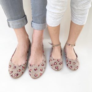 leopard print ballet flats in nude leather, matching mommy and me ballet flats shoes, elehandmade shoes
