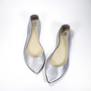 Handmade Pointed toe ballet flats in Silver Italian Leather, Pointy Wedding Flats For Bride, Brautschuhe, Elehandmade Shoes