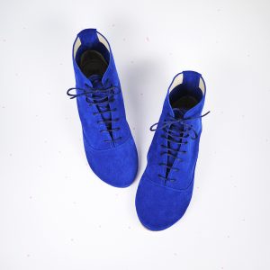 Woman laced ankle boots in soft Royal Blue suede, italian leather boots, elehandmade shoes