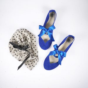 Ballet Flats With Satin Ribbon in Royal Blue Soft Italian Leather, Bridal Shoes