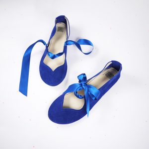 Ballet Flats With Satin Ribbon in Royal Blue Soft Italian Leather, Bridal Shoes