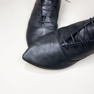 Womens Lace Up Ankle Boots in Black Italian Leather, Handmade Low Heel Booties, Elehandmade Shoes