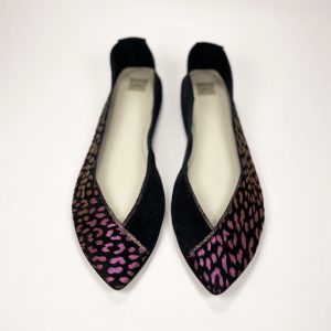 Pointy Ballet flats shoes in Pink Leopard Print and black leather