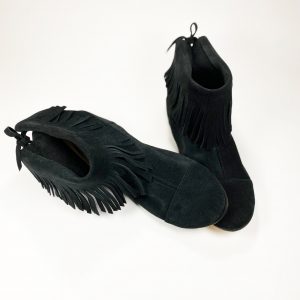 Fringed Ankle Boots in Black leather